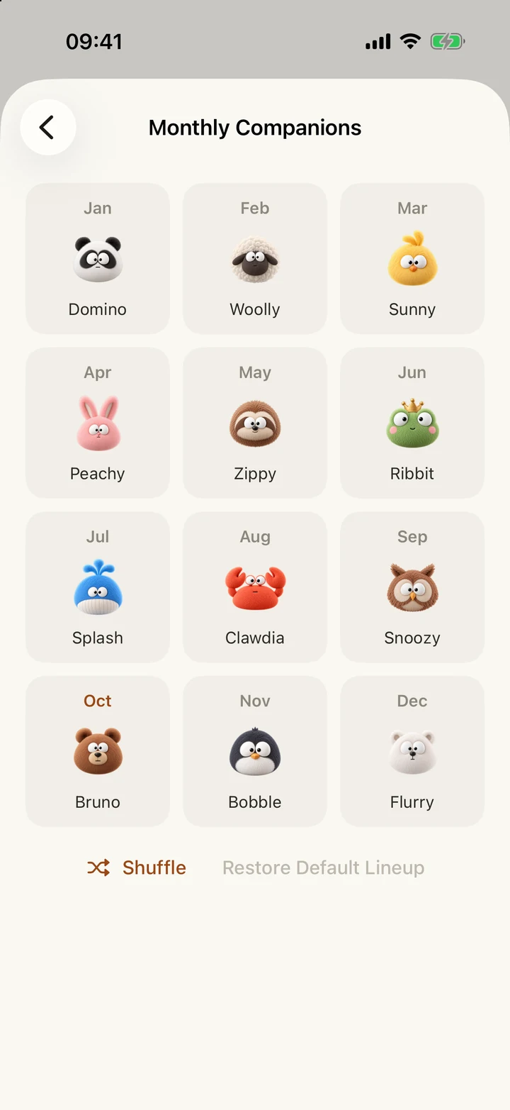 Monthly Companions settings with twelve friends